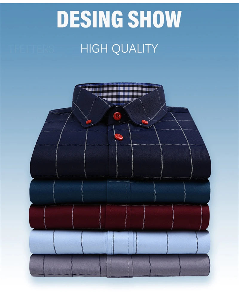 BROWON Summer Mens Shirts Short Sleeve Plaid Shirt Slim Casual Button Up Shirt Dress Shirts Men Cotton Big Size Men Clothing
