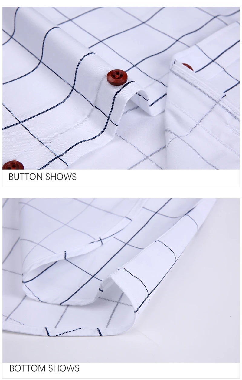 BROWON Summer Mens Shirts Short Sleeve Plaid Shirt Slim Casual Button Up Shirt Dress Shirts Men Cotton Big Size Men Clothing