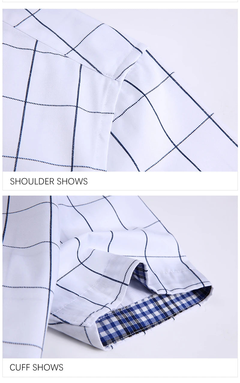 BROWON Summer Mens Shirts Short Sleeve Plaid Shirt Slim Casual Button Up Shirt Dress Shirts Men Cotton Big Size Men Clothing