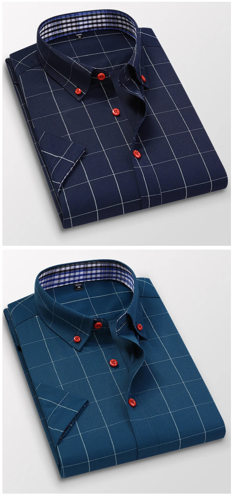 BROWON Summer Mens Shirts Short Sleeve Plaid Shirt Slim Casual Button Up Shirt Dress Shirts Men Cotton Big Size Men Clothing