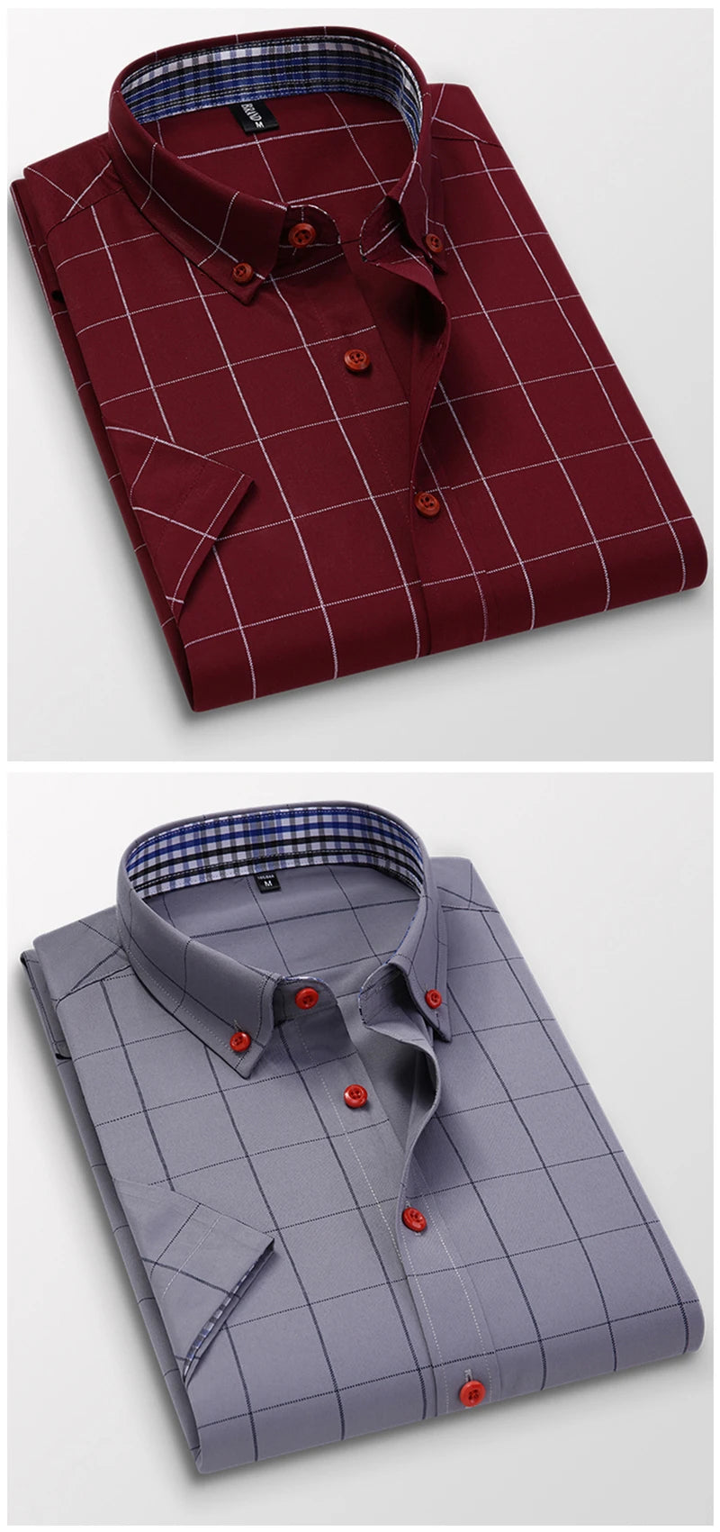 BROWON Summer Mens Shirts Short Sleeve Plaid Shirt Slim Casual Button Up Shirt Dress Shirts Men Cotton Big Size Men Clothing