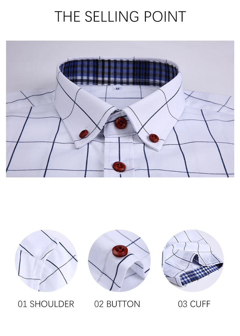 BROWON Summer Mens Shirts Short Sleeve Plaid Shirt Slim Casual Button Up Shirt Dress Shirts Men Cotton Big Size Men Clothing