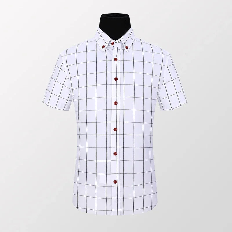 BROWON Summer Mens Shirts Short Sleeve Plaid Shirt Slim Casual Button Up Shirt Dress Shirts Men Cotton Big Size Men Clothing