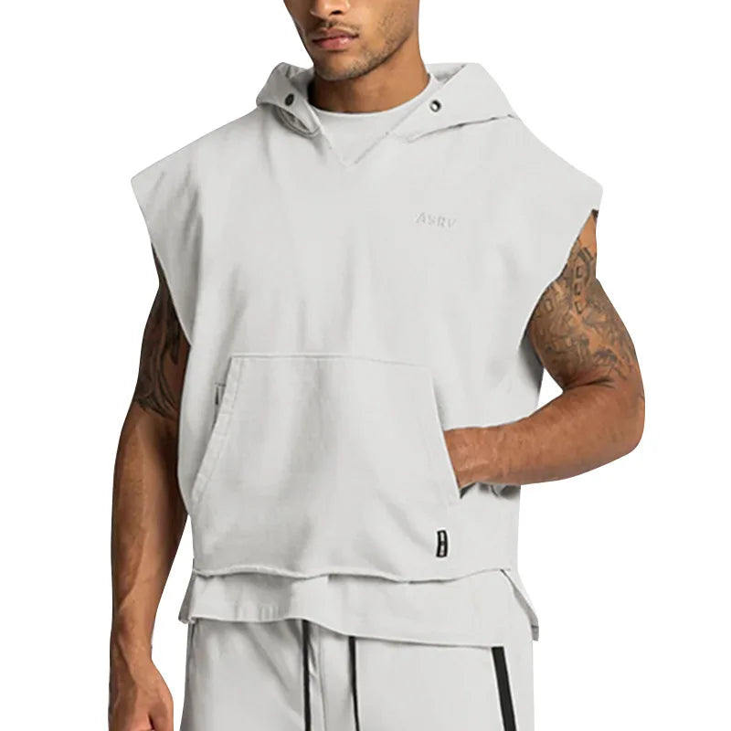 Sleeveless Sport Jacket Mens Hoodies Running Gym Fitness Sportswear Training Exercise Shirt Bodybuilding Workout Hooded Jackets