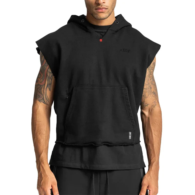 Sleeveless Sport Jacket Mens Hoodies Running Gym Fitness Sportswear Training Exercise Shirt Bodybuilding Workout Hooded Jackets