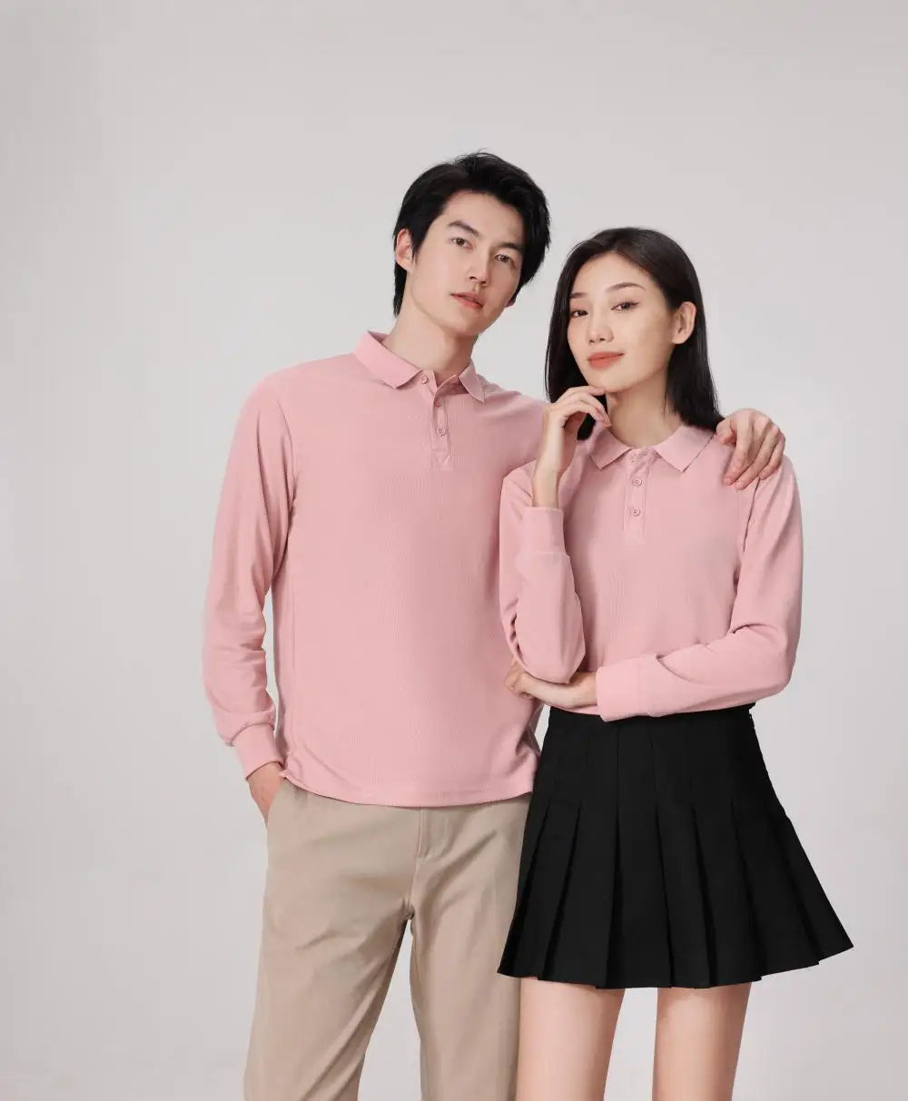 Plain Long Sleeve Polo Shirt Men Women Solid 3 Buttons Lapel T Shirts Autumn Winter Golf Polos Regular Mens Tops Clothing Custom