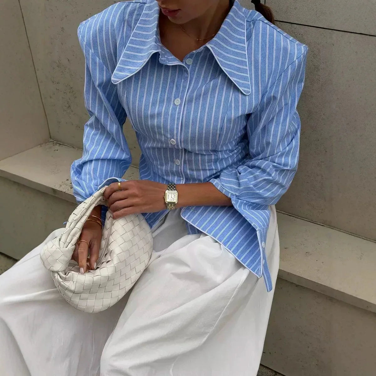 SINGREINY Office Lady Stripe Slim Shirt 2026 Lace Up Lapel Full Sleeves Irregular Hem Top Autumn Women Trendy Street Chic Blouse