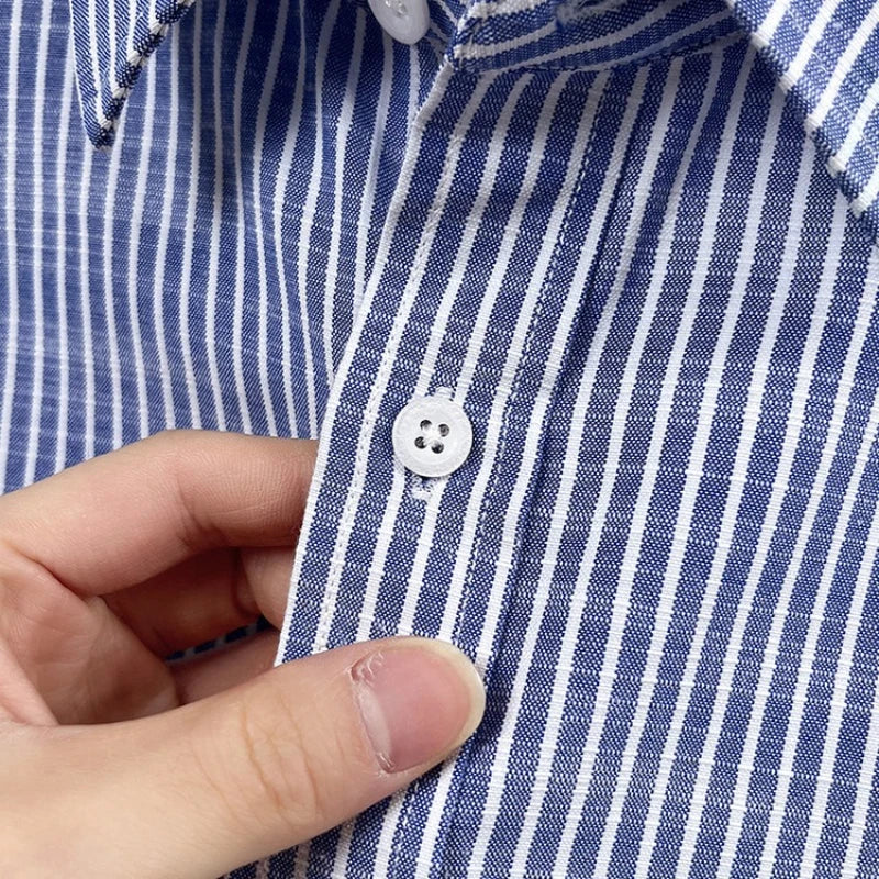 Men's Cotton-Linen Long-sleeved Striped Shirt | Notch Collar Design | Casual To Business Casual Wear Daily Commute