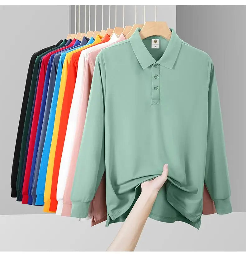 Plain Long Sleeve Polo Shirt Men Women Solid 3 Buttons Lapel T Shirts Autumn Winter Golf Polos Regular Mens Tops Clothing Custom