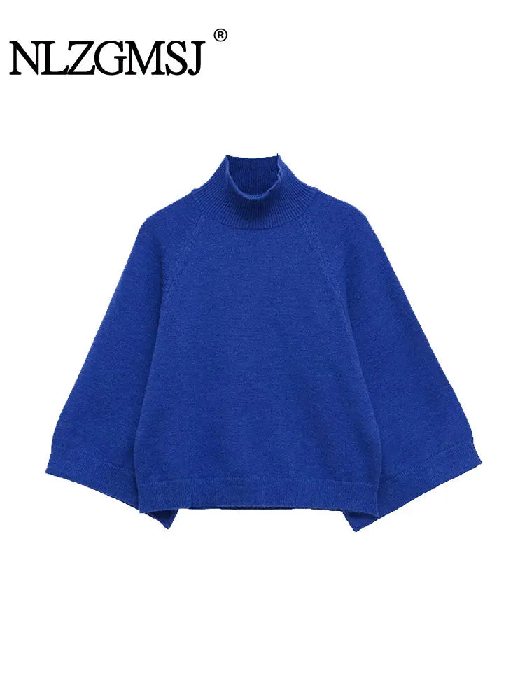 NLZGMSJ Casual Knitted Women Loose Sweater Autumn Long Sleeve Half High Collar Oversize Pullovers Female Warm Sweater Y2K