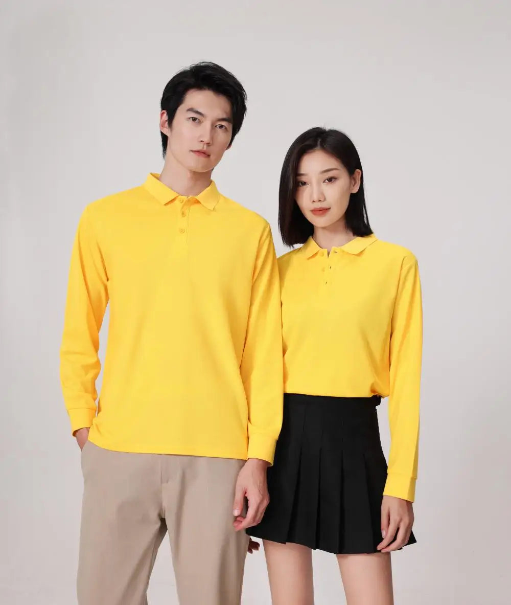 Plain Long Sleeve Polo Shirt Men Women Solid 3 Buttons Lapel T Shirts Autumn Winter Golf Polos Regular Mens Tops Clothing Custom