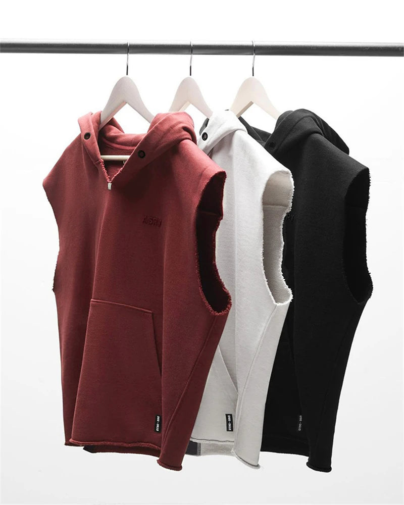 Sleeveless Sport Jacket Mens Hoodies Running Gym Fitness Sportswear Training Exercise Shirt Bodybuilding Workout Hooded Jackets